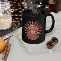 Aztec Sun Chief Feather Headdress Black Mug