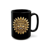 Pixel Art Inca Sun God 8-Bit Retro Style Black Mug
