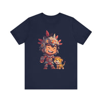 Chibi Aztec Warrior with Jaguar Cub Cartoon History Unisex T-Shirt