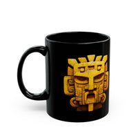 Golden Warrior Mask Andean Glyph Style Black Mug