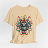 Funny Aztec Skull with Neon Circuits Unisex T-Shirt