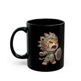 Fierce Chibi Jaguar Warrior Mayan Style Black Mug