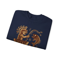 Pre-Hispanic Fisherman with Symbolic Fish Glyph Style Unisex Sweatshirt