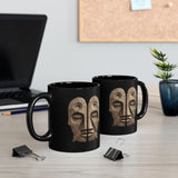 Wooden Andean Duality Totem Faces Tribal Symbol Black Mug