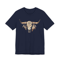 Boho Aztec Feathered Bull Skull Illustration Unisex T-Shirt