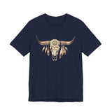 Boho Aztec Feathered Bull Skull Illustration Unisex T-Shirt
