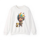 Aztec Chibi Girl with Jaguar Cub Warrior Culture Unisex Sweatshirt