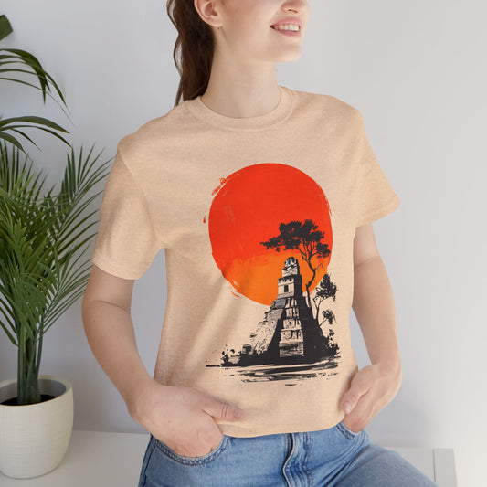 Tikal Sunset Temple Minimalist Art Unisex T-Shirt