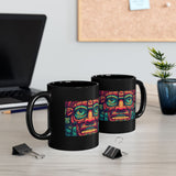 Neon Aztec Mask God Illustration Black Mug