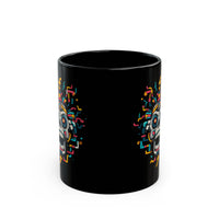 Funny Aztec Skull with Neon Circuits Black Mug
