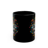 Funny Aztec Skull with Neon Circuits Black Mug
