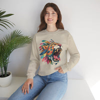 Comic Style Jaguar Mask with Rainbow Feathers Unisex Sweatshirt