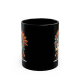 Chibi Aztec Warrior Cartoon Style Black Mug