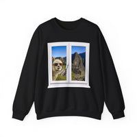 Funny Llama at the Window with Machu Picchu View Unisex Sweatshirt