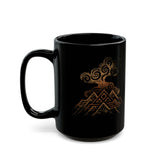 Tribal Volcano with Smoke Spirals Glyph Style Black Mug