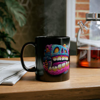 Chunky Neon Mayan Skull Graffiti Style Black Mug