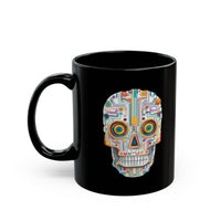 Neon Circuit Aztec Skull Cartoon Style Black Mug