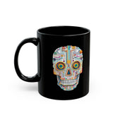Neon Circuit Aztec Skull Cartoon Style Black Mug