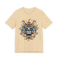Funny Aztec Skull with Neon Circuits Unisex T-Shirt