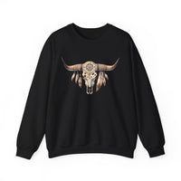 Boho Aztec Feathered Bull Skull Illustration Unisex Sweatshirt