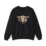 Boho Aztec Feathered Bull Skull Illustration Unisex Sweatshirt