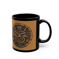 Mayan Jaguar Deity Woodcut Style Black Mug