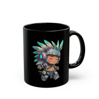 Cyber Aztec Chibi Warrior Neon Style Black Mug