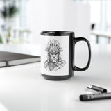 Inca Warrior Hand Drawn Tribal Portrait Black Mug