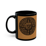 Sacred Aztec Calendar Face Black Mug
