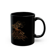 Tribal Volcano with Smoke Spirals Glyph Style Black Mug