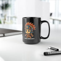 Chibi Aztec Warrior Cartoon Style Black Mug