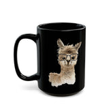 Cute Alpaca With Glasses Watercolor Illustration Black Mug