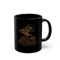 Tribal Volcano with Smoke Spirals Glyph Style Black Mug