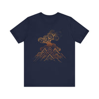 Tribal Volcano with Smoke Spirals Glyph Style Unisex T-Shirt