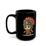 Chibi Aztec Warrior Cartoon Style Black Mug
