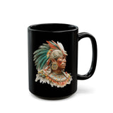 Maya Elder Warrior Watercolor Portrait Black Mug