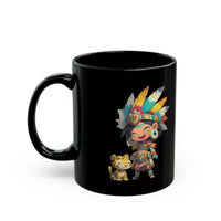 Aztec Chibi Girl with Jaguar Cub Warrior Culture Black Mug
