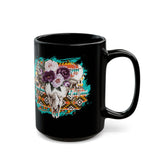 Aztec Floral Cow Skull on Turquoise Pattern Black Mug