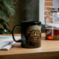 Aztec Golden Solar Deity Mask Black Mug