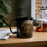 Aztec Golden Solar Deity Mask Black Mug