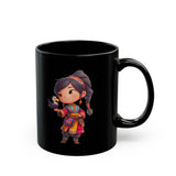 Chibi Inca Girl with Baby Condor Black Mug