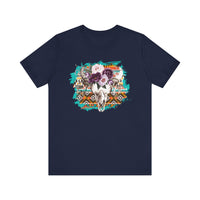 Aztec Floral Cow Skull on Turquoise Pattern Unisex T-Shirt