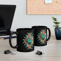 Turquoise Western Aztec Gem Illustration Black Mug