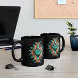 Turquoise Western Aztec Gem Illustration Black Mug