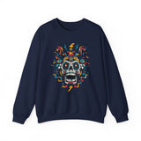 Funny Aztec Skull with Neon Circuits Unisex Sweatshirt