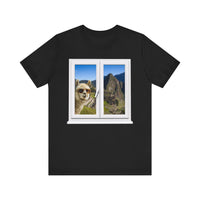 Funny Llama at the Window with Machu Picchu View Unisex T-Shirt