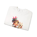 Playful Inca Girl and Llama Cartoon Unisex Sweatshirt
