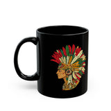 Aztec Warrior Head Illustration Black Mug