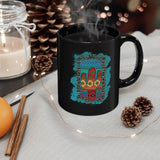 Glitter Serape Cactus on Leopard Burst Illustration Black Mug