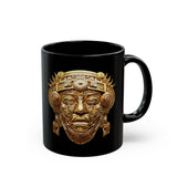 Aztec Golden Solar Deity Mask Black Mug
